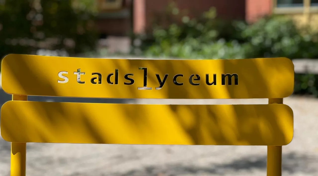 Stadslyceum-stoeltje in de schooltuin.